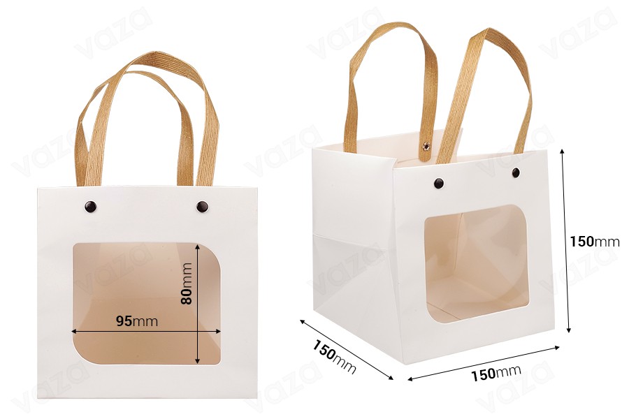 Sac cadeau en papier 150x150x150 mm blanc avec fenêtre - 12 pcs-photo_dimensions