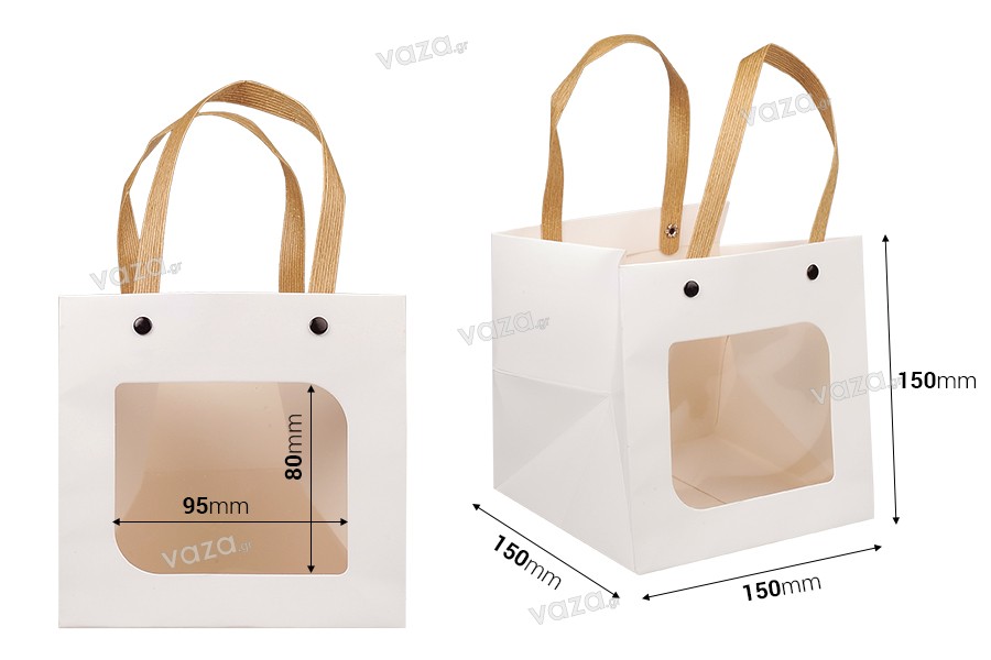 Paper gift bag 150x150x150 mm white with window - 12 pcs