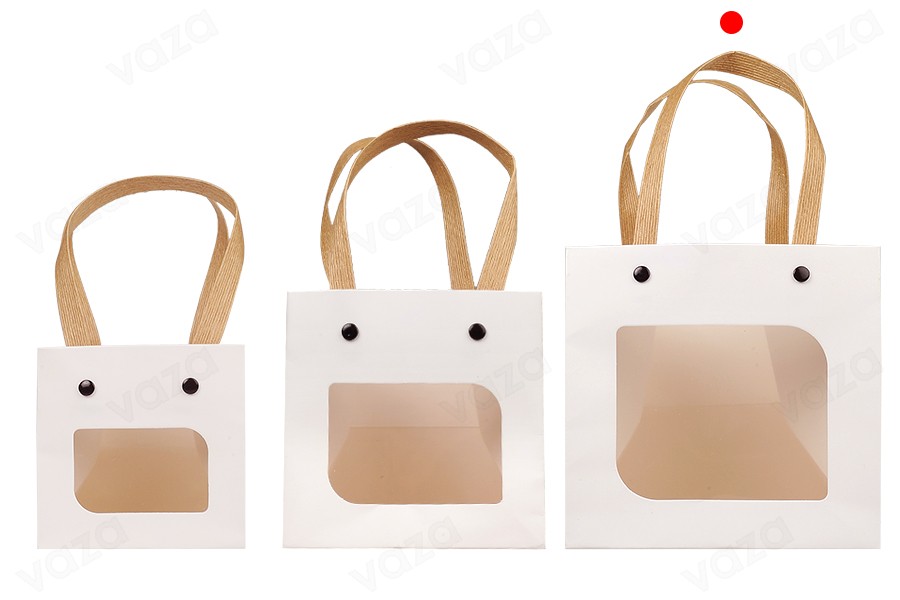 Sac cadeau en papier 150x150x150 mm blanc avec fenêtre - 12 pcs-photo_groupe