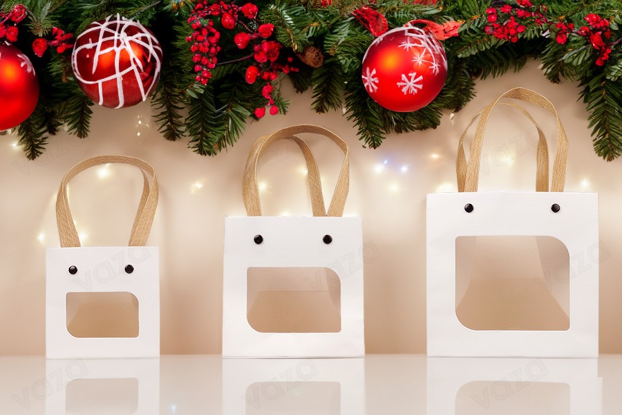 Sac cadeau en papier 100x100x100 mm blanc avec fenêtre - 12 pcs Sac cadeau en papier 100x100x100 mm blanc avec fenêtre - 12 pcs-εικόνα_σύνθεση