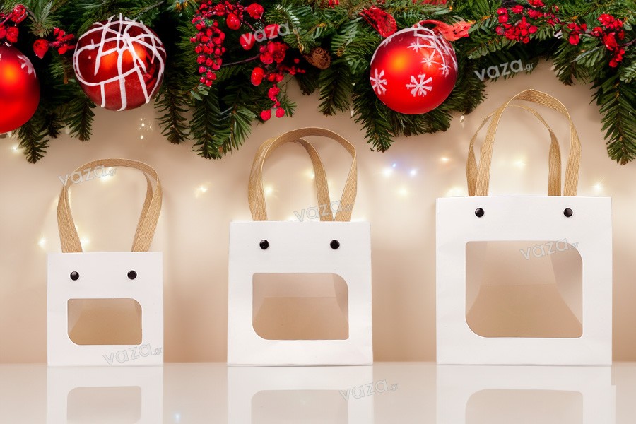 Paper gift bag 150x150x150 mm white with window - 12 pcs