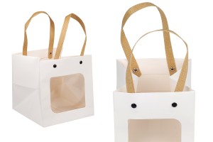 Geschenktüte aus Papier 150x150x150 mm weiß mit Sichtfenster - 12 Stk-1
