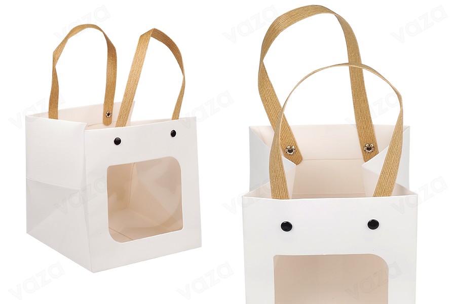 Sac cadeau en papier 150x150x150 mm blanc avec fenêtre - 12 pcs-photo_produit