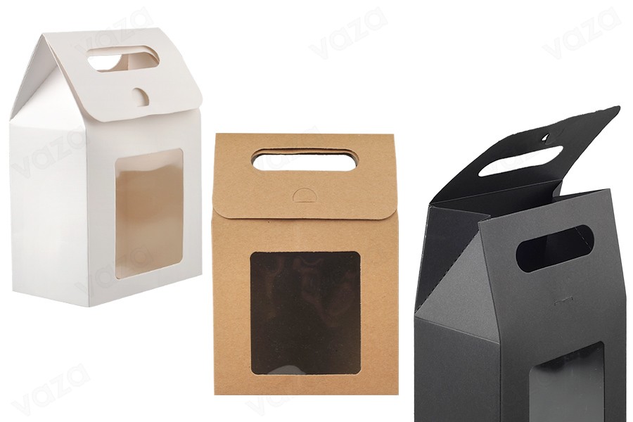 Poignée sac cadeau en papier 135x80x195 mm avec fenêtre - 12 pcs Poignée sac cadeau en papier 135x80x195 mm avec fenêtre - 12 pcs-photo_produit