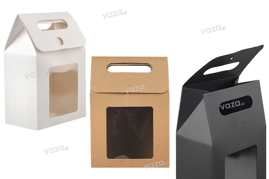 Handful paper gift bag 135x80x195 mm with window - 12 pcs