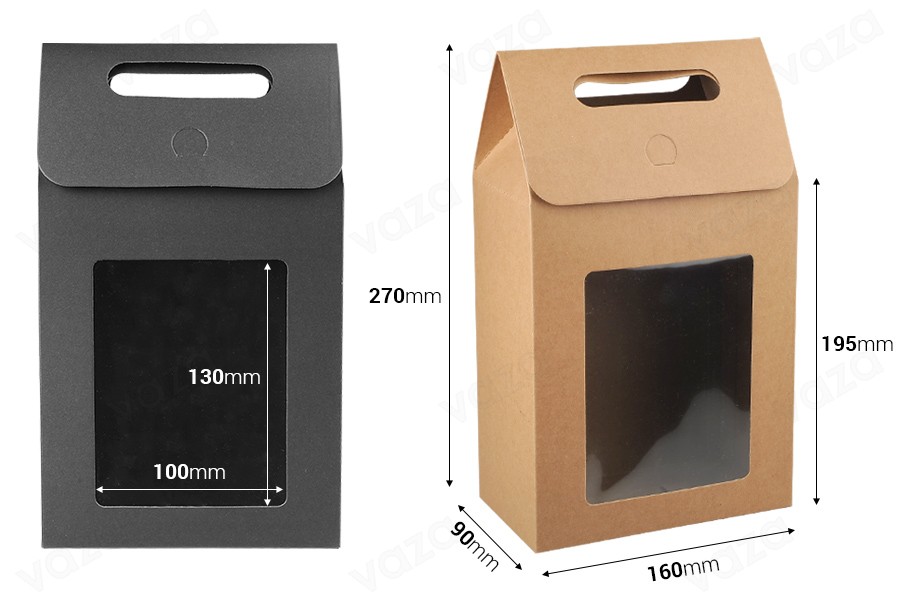 Poignée sac cadeau en papier 160x90x270 mm avec fenêtre - 12 pcs Poignée sac cadeau en papier 160x90x270 mm avec fenêtre - 12 pcs-photo_dimensions