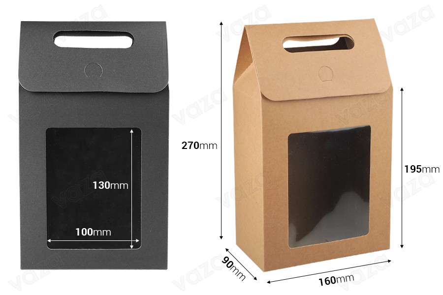 Poignée sac cadeau en papier 160x90x270 mm avec fenêtre - 12 pcs-εικόνα_διαστάσεις