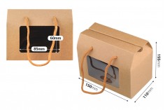 Cutie de hârtie - pungă cadou 150x90x115 mm cu sfoară și fereastră în diverse culori - 12 buc