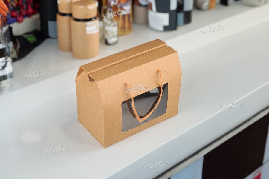 Boîte en papier - sac cadeau 150x90x115 mm avec ficelle et fenêtre de différentes couleurs - 12 pcs