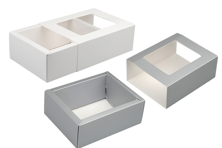 Papierverpackungsbox 140x110x52 mm Schublade mit Sichtfenster - 12 Stück Papierverpackungsbox 140x110x52 mm Schublade mit Sichtfenster - 12 Stück