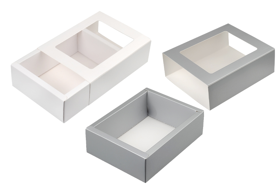 Kraft paper drawer box 170x130x52 mm with window - 12 pcs Kraft paper drawer box 170x130x52 mm with window - 12 pcs