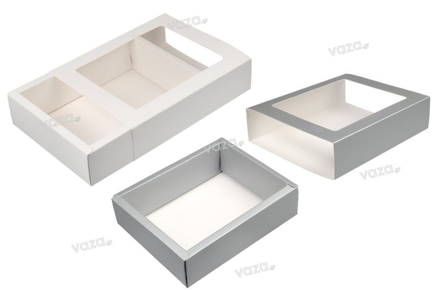 Kraft paper drawer box 195x155x50 mm with window - 12 pcs