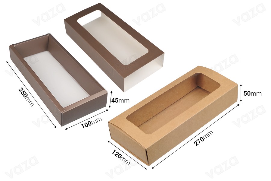 Papierverpackungsbox 270x120x50 mm Schublade mit Sichtfenster - 12 Stück Papierverpackungsbox 270x120x50 mm Schublade mit Sichtfenster - 12 Stück-bildabmessungen