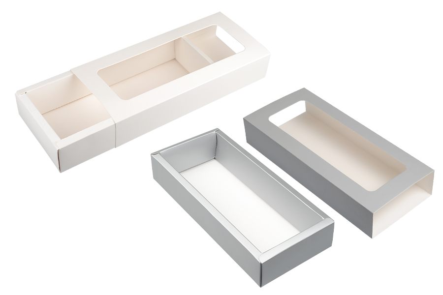 Papierverpackungsbox 270x120x50 mm Schublade mit Sichtfenster - 12 Stück Papierverpackungsbox 270x120x50 mm Schublade mit Sichtfenster - 12 Stück