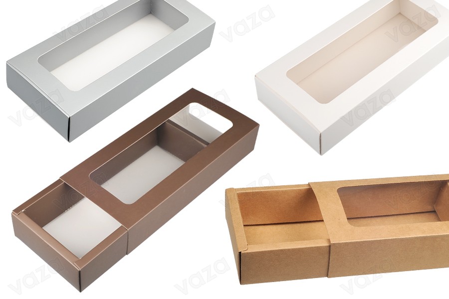 Papierverpackungsbox 270x120x50 mm Schublade mit Sichtfenster - 12 Stück Papierverpackungsbox 270x120x50 mm Schublade mit Sichtfenster - 12 Stück-produktbild