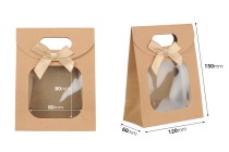 Geschenktüte aus Kraftpapier 120x60x150 mm mit Klettverschluss, Sichtfenster und Schleife - 12 Stk Geschenktüte aus Kraftpapier 120x60x150 mm mit Klettverschluss, Sichtfenster und Schleife - 12 Stk