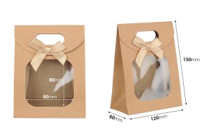 Geschenktüte aus Kraftpapier 120x60x150 mm mit Klettverschluss, Sichtfenster und Schleife - 12 Stk-2