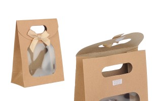 Geschenktüte aus Kraftpapier 120x60x150 mm mit Klettverschluss, Sichtfenster und Schleife - 12 Stk-1