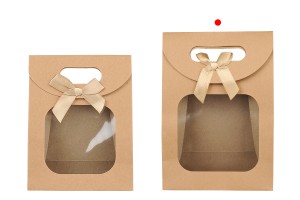 Geschenktüte aus Kraftpapier 140x75x200 mm mit Klettverschluss, Fenster und Schleife - 12 Stk-5