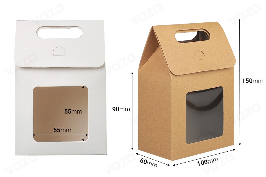 Poignée sac cadeau en papier 100x60x150 mm avec fenêtre - 12 pcs Poignée sac cadeau en papier 100x60x150 mm avec fenêtre - 12 pcs-photo_dimensions