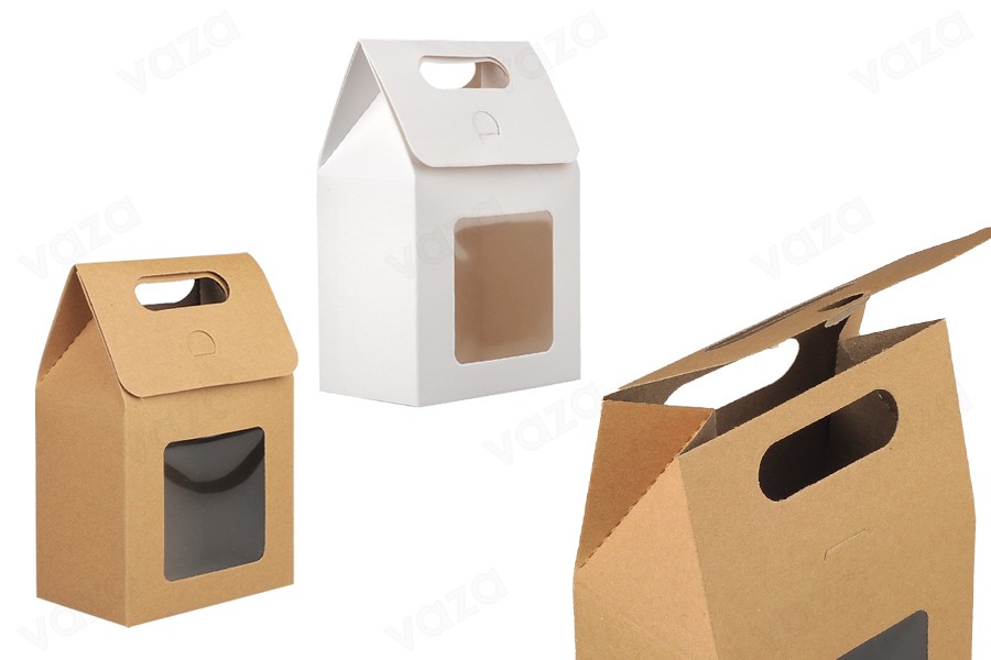 Poignée sac cadeau en papier 100x60x150 mm avec fenêtre - 12 pcs Poignée sac cadeau en papier 100x60x150 mm avec fenêtre - 12 pcs-photo_produit