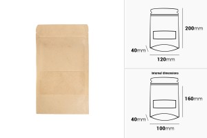 Standbodenbeutel aus Kraftpapier mit Sichtfenster und Druckverschluss, verschließbar 120x40x200mm - 100 Stücke-2