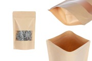 Sachets en papier kraft de type Doypack 120x40x200 mm, avec fermeture zip et fenêtre, revêtement intérieur et extérieur transparent et possibilité de fermeture par thermoscellage - 100 pcs