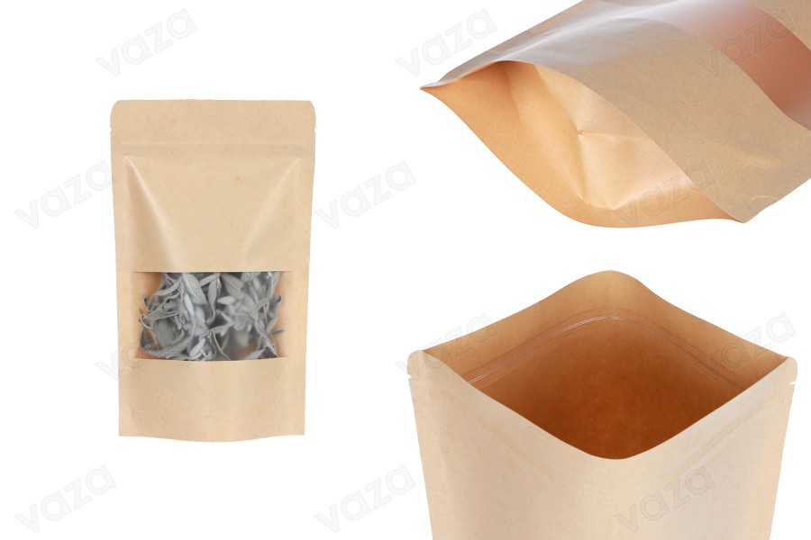 Sachets en papier kraft de type Doypack 120x40x200 mm, avec fermeture zip et fenêtre, revêtement intérieur et extérieur transparent et possibilité de fermeture par thermoscellage - 100 pcs Sachets en papier kraft de type Doypack 120x40x200 mm, avec fermeture zip et fenêtre, revêtement intérieur et extérieur transparent et possibilité de fermeture par thermoscellage - 100 pcs-εικόνα_προϊοντική