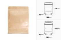 Standbodenbeutel aus Kraftpapier mit Sichtfenster und Druckverschluss, verschließbar 160x40x220mm - 100 Stücke