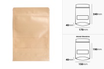 Standbodenbeutel aus Kraftpapier 170x40x240mm mit Sichtfenster und Druckverschluss, verschließbar - 100 Stücke Standbodenbeutel aus Kraftpapier 170x40x240mm mit Sichtfenster und Druckverschluss, verschließbar - 100 Stücke