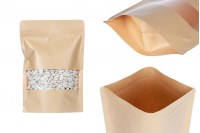 Sachets en papier kraft de type Doypack 170x40x240 mm, avec fermeture zip et fenêtre, revêtement intérieur et extérieur transparent et possibilité de fermeture par thermoscellage - 100 pcs