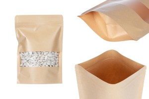 Standbodenbeutel aus Kraftpapier 170x40x240mm mit Sichtfenster und Druckverschluss, verschließbar - 100 Stücke-1