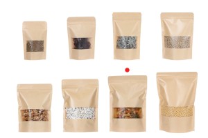 Sachets en papier kraft de type Doypack 180x40x260 mm, avec fermeture zip et fenêtre, revêtement intérieur et extérieur transparent et possibilité de fermeture par thermoscellage - 100 pcs-3