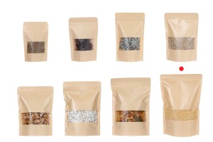 Sachets en papier kraft de type Doypack 200x50x300 mm, avec fermeture zip et fenêtre, revêtement intérieur et extérieur transparent et possibilité de fermeture par thermoscellage - 100 pcs-3