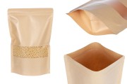 Doypack stand-up pouch kraft 200x50x300 mm with a zipper, window, a transparent inside and outside layer, also heat sealable - 100 pcs