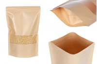 Sachets en papier kraft de type Doypack 200x50x300 mm, avec fermeture zip et fenêtre, revêtement intérieur et extérieur transparent et possibilité de fermeture par thermoscellage - 100 pcs