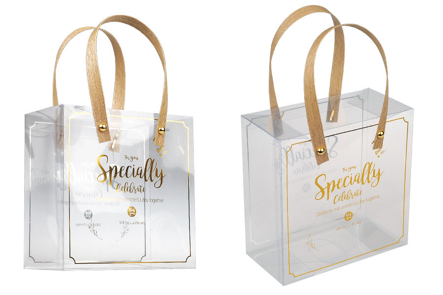 Boîte - sac cadeau 150x75x150 mm plastique transparent avec poignée - 12 pcs Boîte - sac cadeau 150x75x150 mm plastique transparent avec poignée - 12 pcs