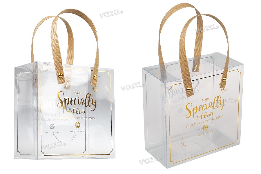 Box - gift bag 150x75x150 mm transparent plastic with handle - 12 pcs