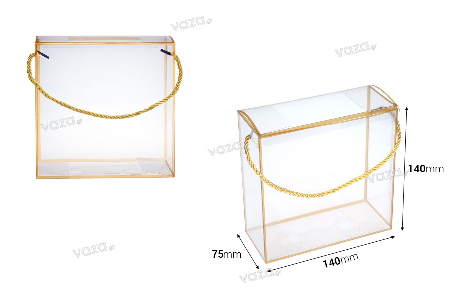 Gift box - bag 140x75x140 mm plastic transparent with string for handle - 12 pcs