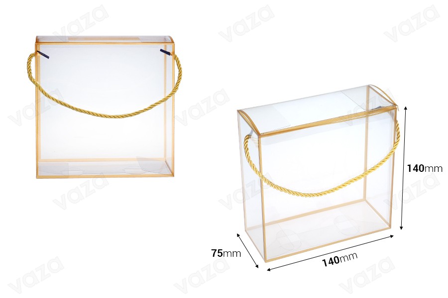Geschenktäschen-Schachtel 140x75x140 mm Kunststoff transparent mit Griff - 12 Stück-bildabmessungen