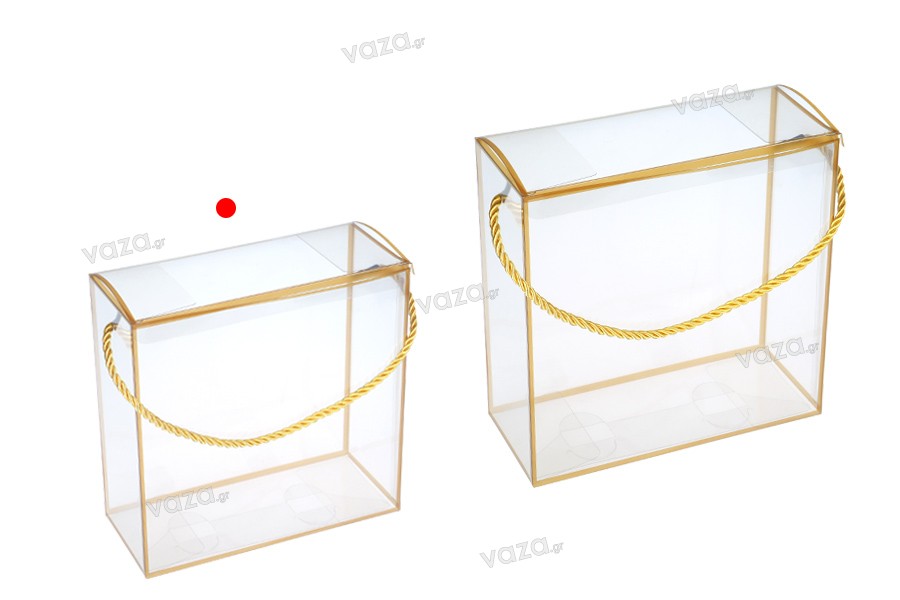 Κουτί - τσαντάκι δώρου 140x75x140 mm πλαστικό διάφανο με κορδόνι για χερούλι - 12 τμχ