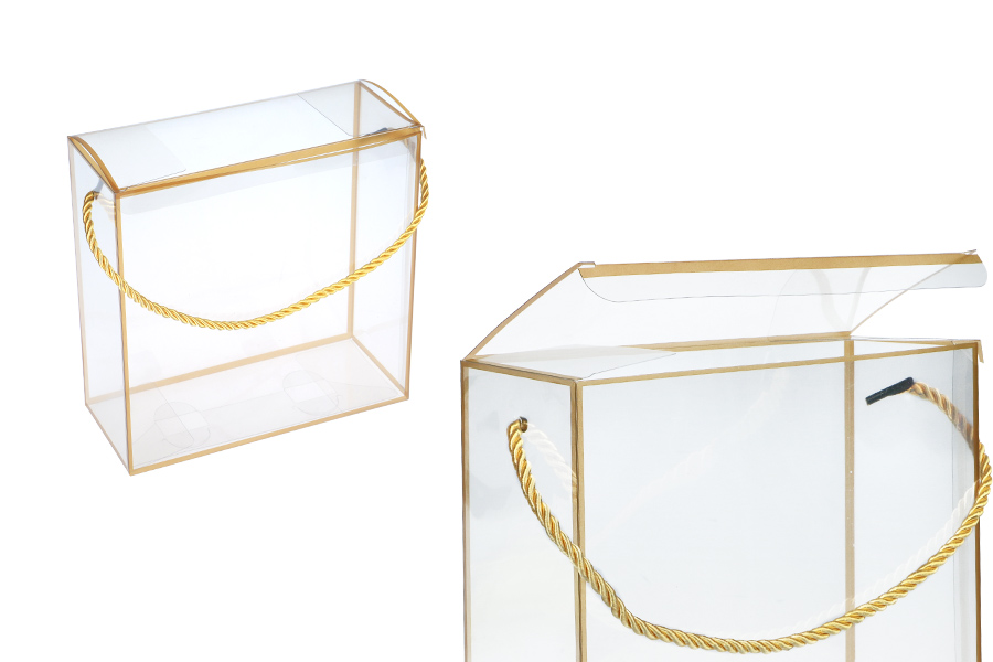 Gift box - bag 140x75x140 mm plastic transparent with string for handle - 12 pcs Gift box - bag 140x75x140 mm plastic transparent with string for handle - 12 pcs
