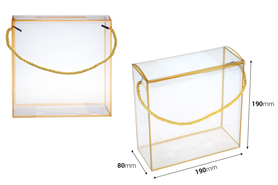 Boîte - sac cadeau 190x80x190 mm en plastique transparent avec ficelle pour poignée - 12 pcs Boîte - sac cadeau 190x80x190 mm en plastique transparent avec ficelle pour poignée - 12 pcs