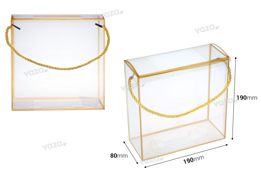 Gift box - bag 190x80x190 mm plastic transparent with string for handle - 12 pcs