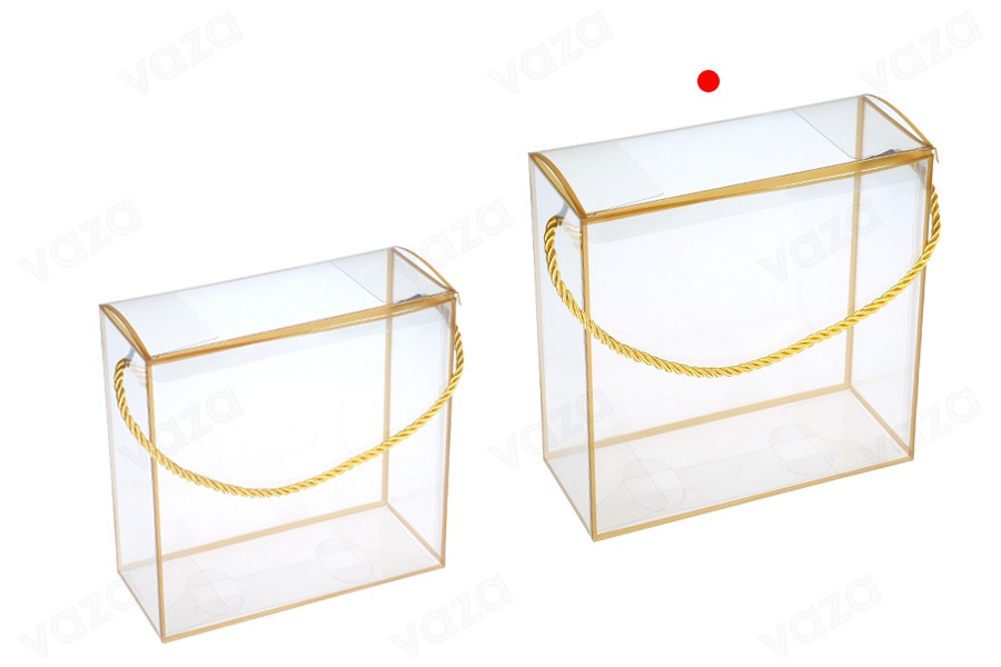 Boîte - sac cadeau 190x80x190 mm en plastique transparent avec ficelle pour poignée - 12 pcs Boîte - sac cadeau 190x80x190 mm en plastique transparent avec ficelle pour poignée - 12 pcs-photo_groupe