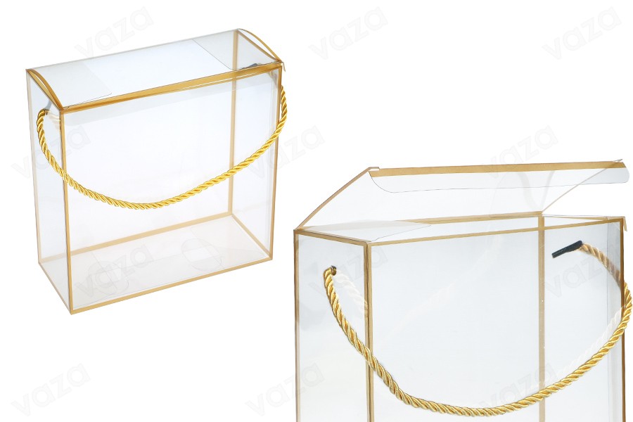 Boîte - sac cadeau 190x80x190 mm en plastique transparent avec ficelle pour poignée - 12 pcs Boîte - sac cadeau 190x80x190 mm en plastique transparent avec ficelle pour poignée - 12 pcs-photo_produit