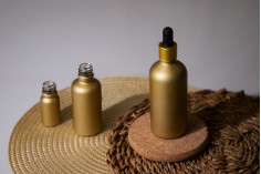 Glass bottle PP18 for essential oils 50 ml in gold matte color