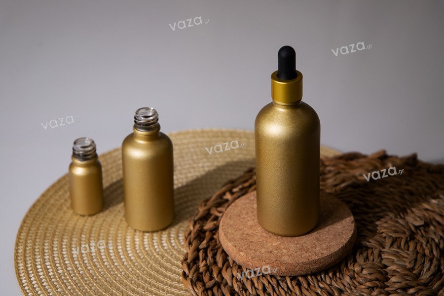 Glass bottle PP18 for essential oils 50 ml in gold matte color