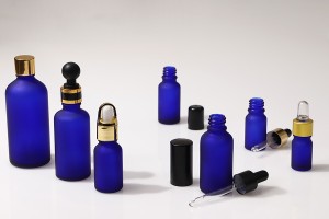 Glasflasche für ätherische Öle 15 ml Blau Sandstrahlen mit PP18 Düse-3