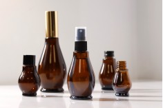 Glass Bottle for essential oils - amber - 10 ml - in a special shape with mouth PP18